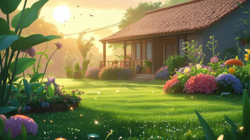 ánh hoàng hôn phía sau SushiHouse Homestay Quốc Oai